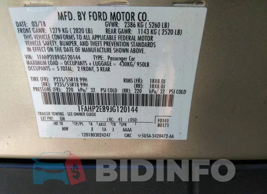 1FAHP2E89JG120144 Photo# 9