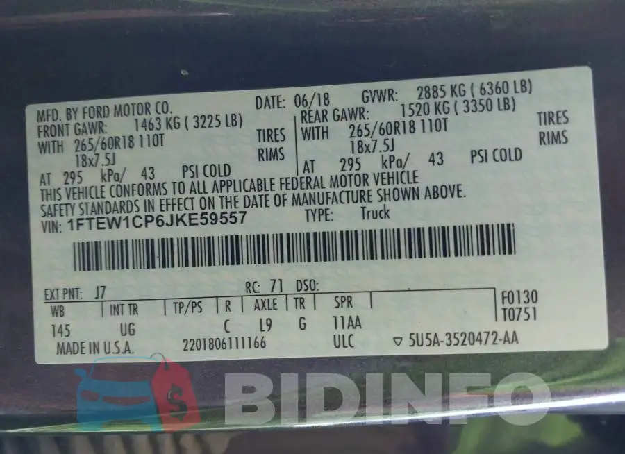 1FTEW1CP6JKE59557 Photo# 9
