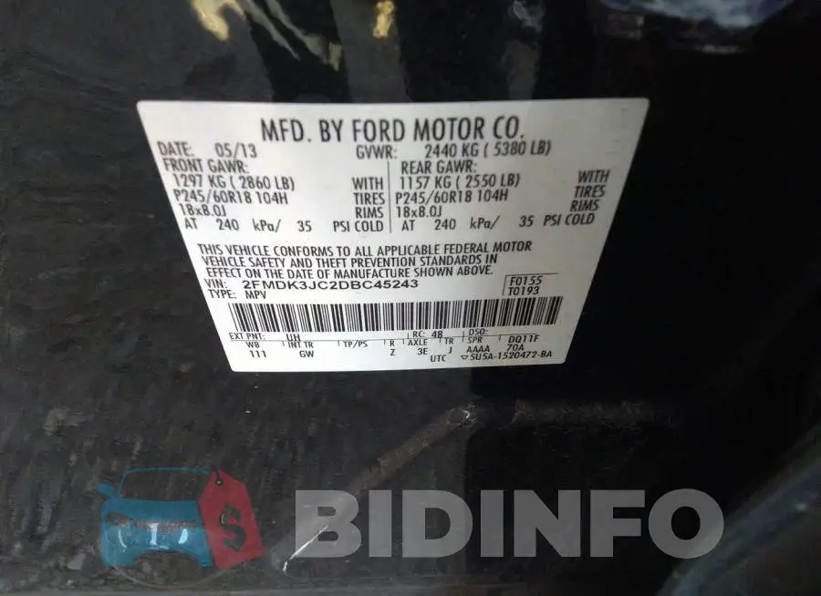 2FMDK3JC2DBC45243 Photo# 9