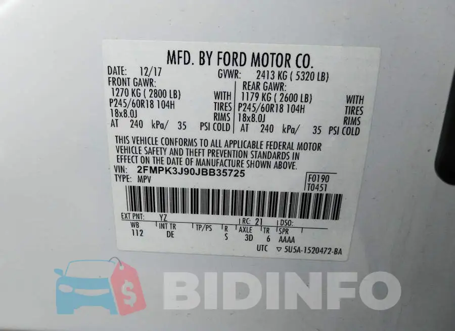 2FMPK3J90JBB35725 Photo# 9