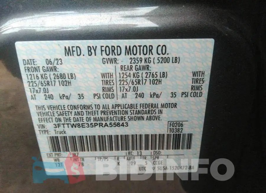 3FTTW8E35PRA55843 Photo# 9