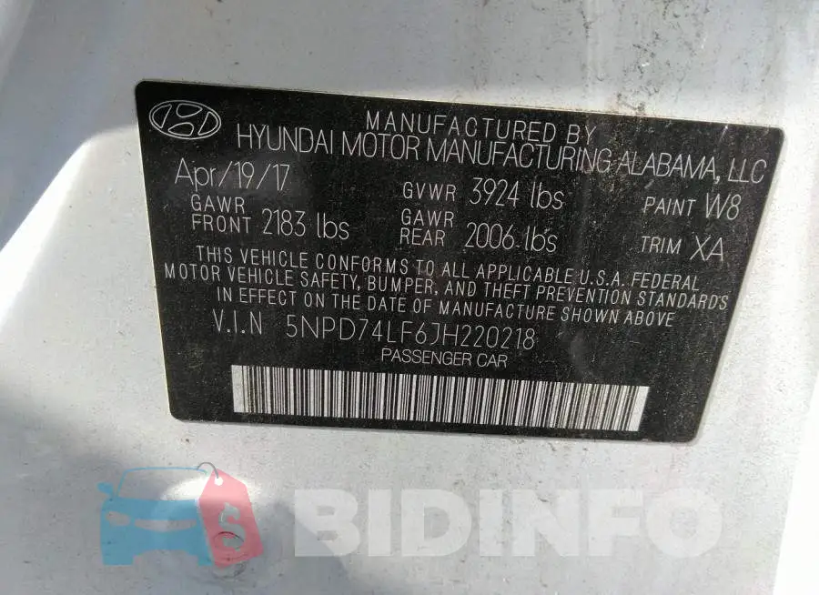 5NPD74LF6JH220218 Photo# 9