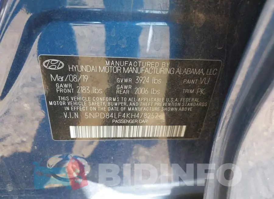 5NPD84LF4KH478252 Photo# 9