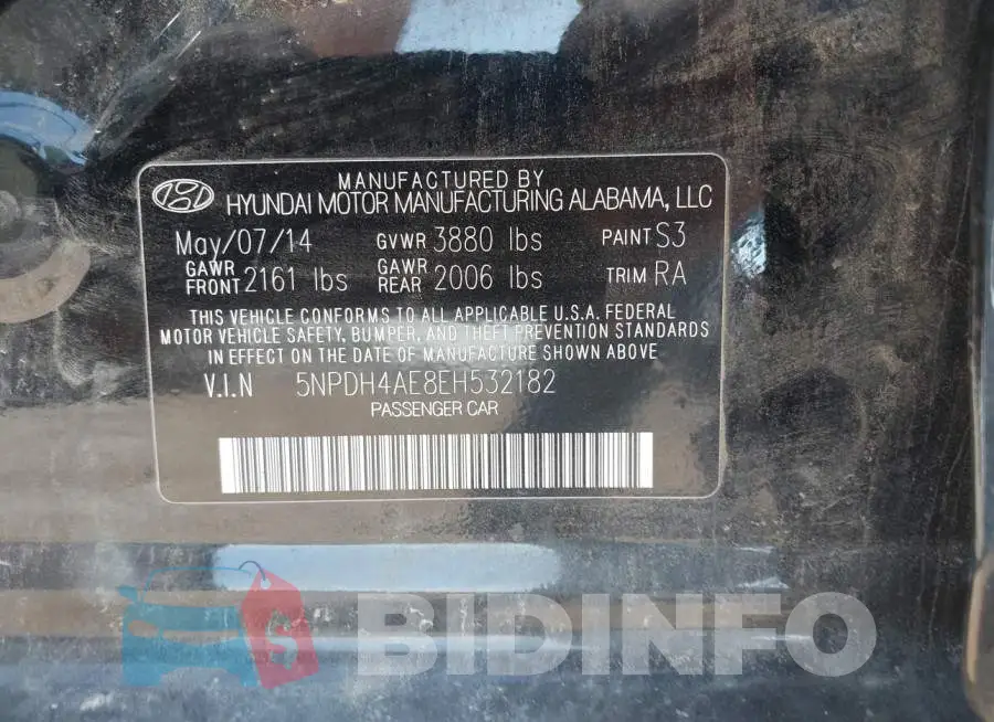 5NPDH4AE8EH532182 Photo# 9
