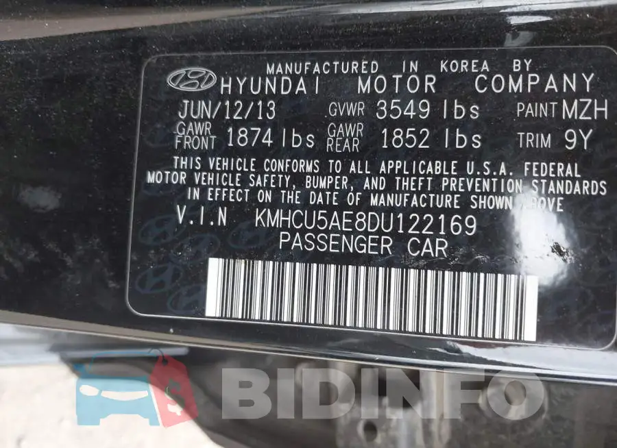 KMHCU5AE8DU122169 Photo# 9
