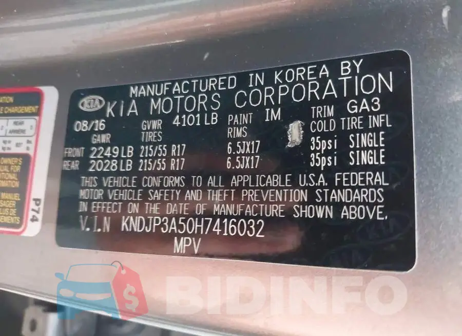 KNDJP3A50H7416032 Photo# 9