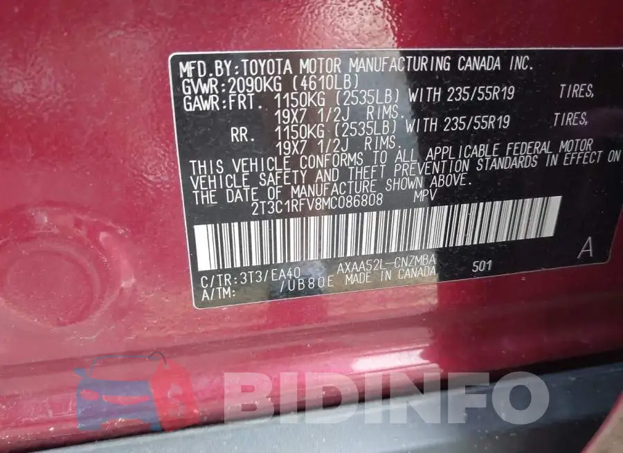 2T3C1RFV8MC086808 Photo# 9