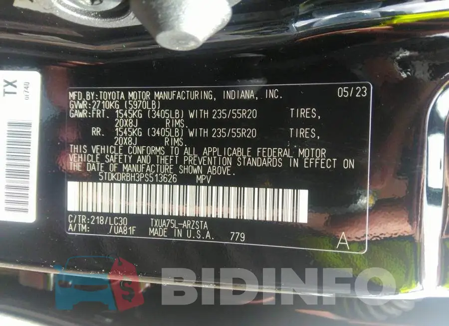 5TDKDRBH3PS513626 Photo# 9