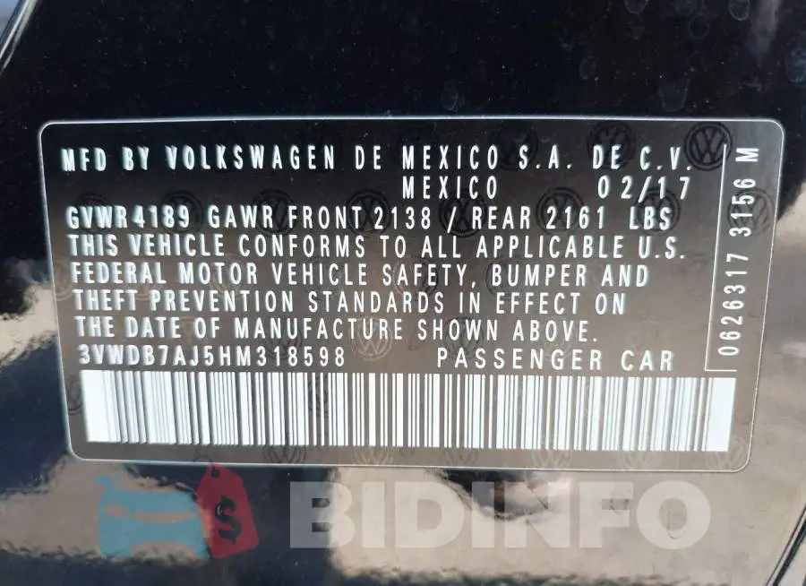 3VWDB7AJ5HM318598 Photo# 9