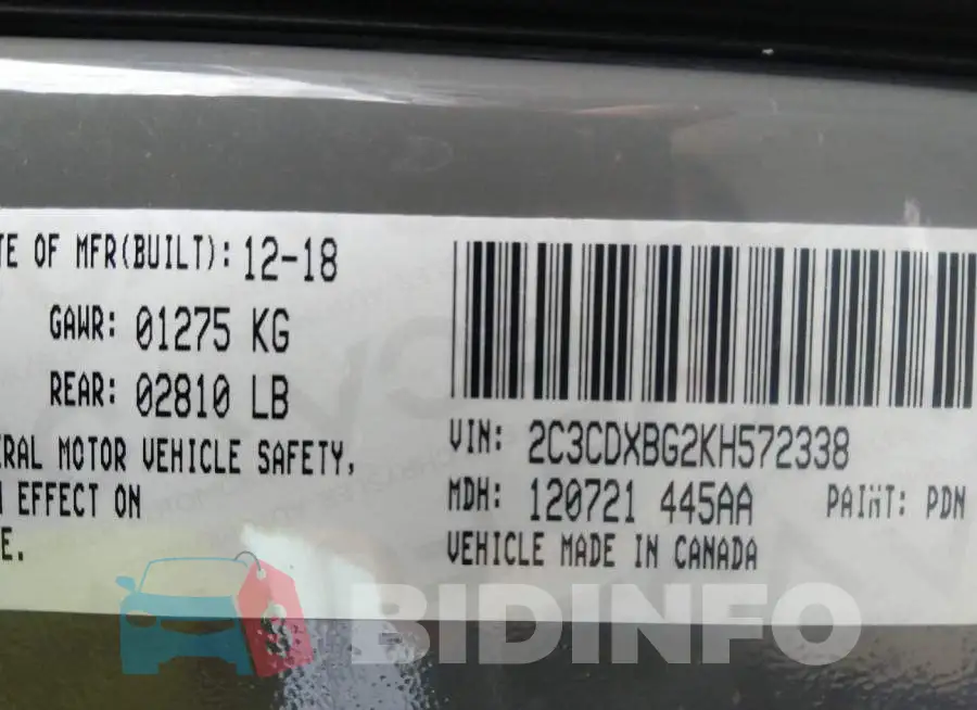 2C3CDXBG2KH572338 Photo# 9