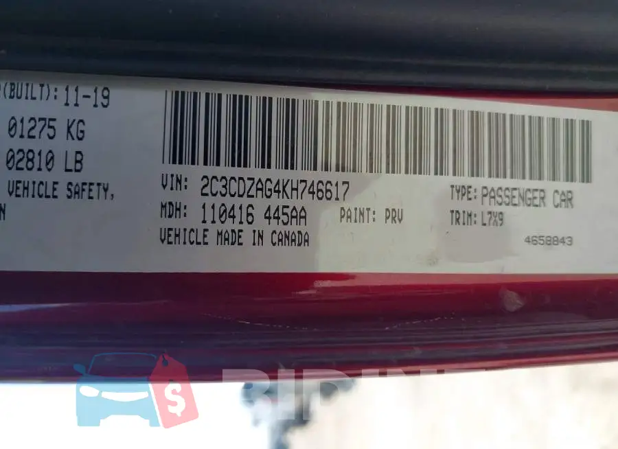 2C3CDZAG4KH746617 Photo# 9