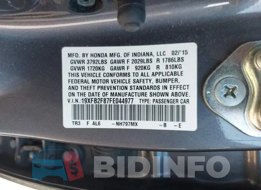 19XFB2F87FE044977 Photo# 9