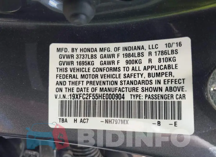 19XFC2F55HE000904 Photo# 9