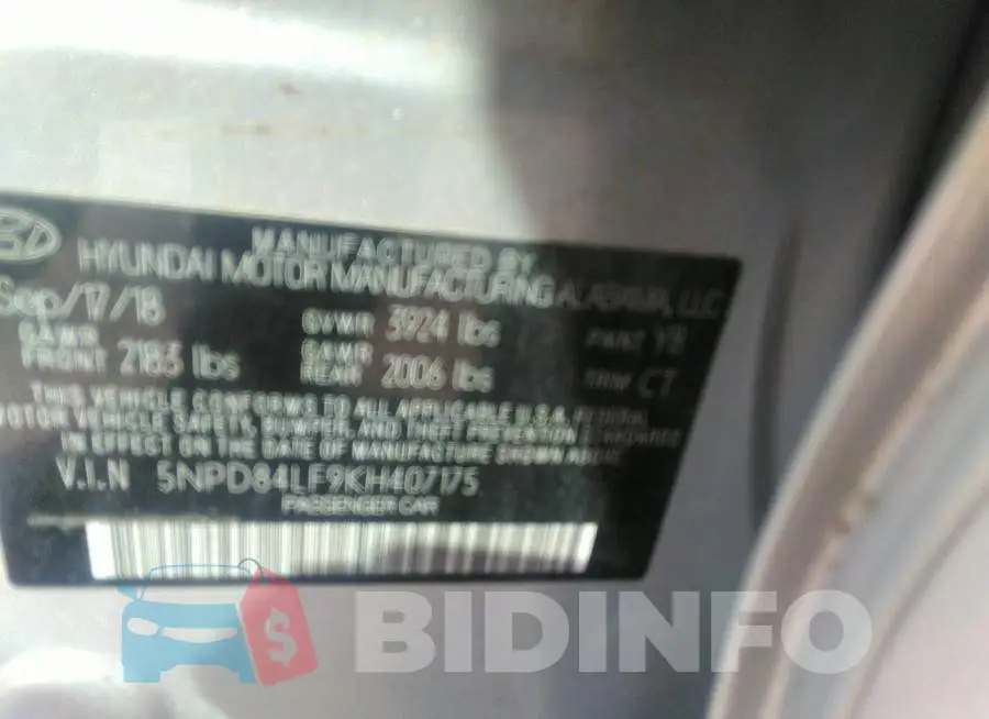 5NPD84LF9KH407175 Photo# 9