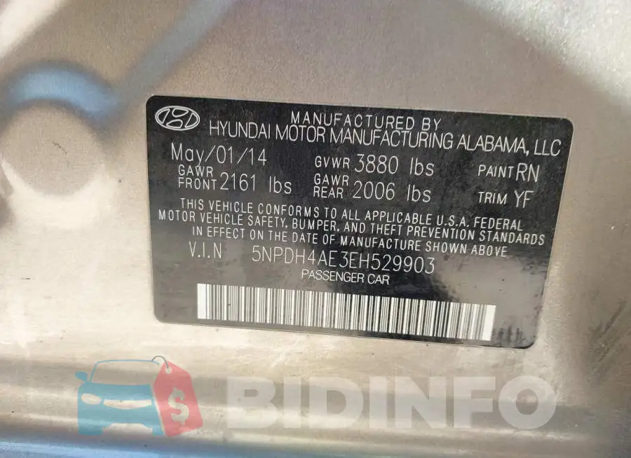5NPDH4AE3EH529903 Photo# 9
