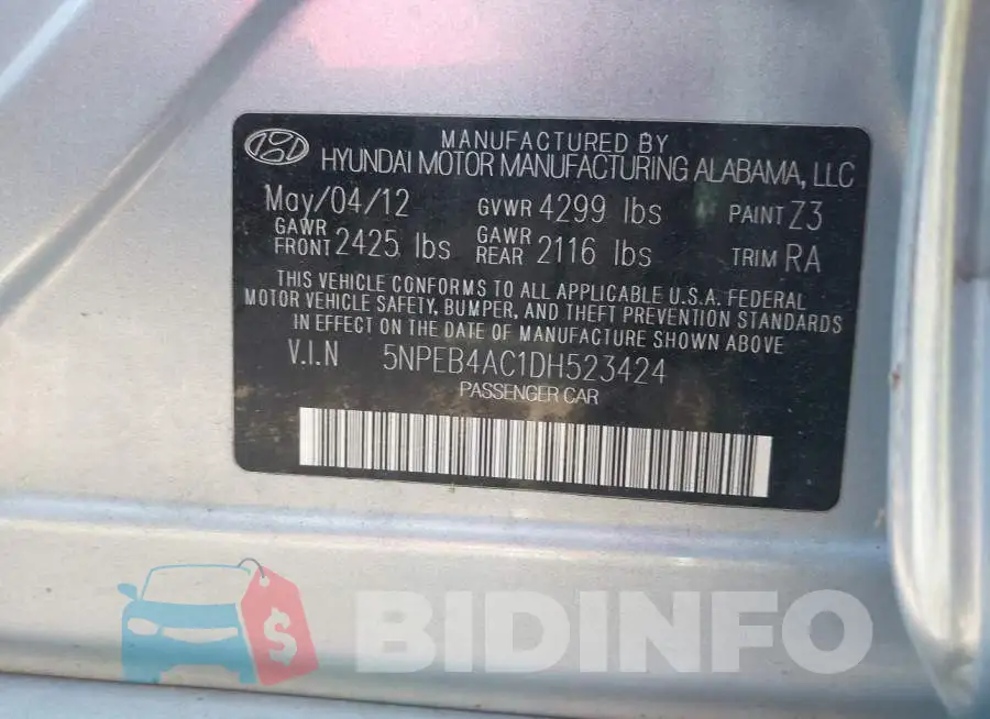 5NPEB4AC1DH523424 Photo# 9