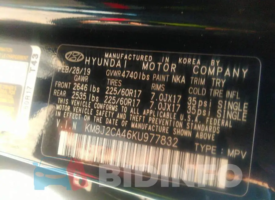 KM8J2CA46KU977832 Photo# 9