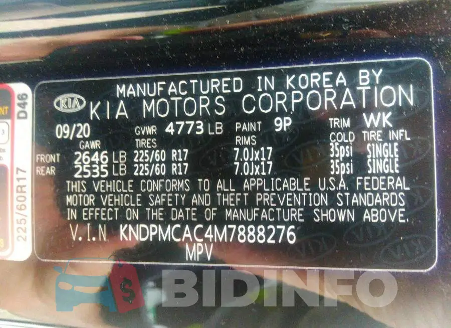 KNDPMCAC4M7888276 Photo# 9