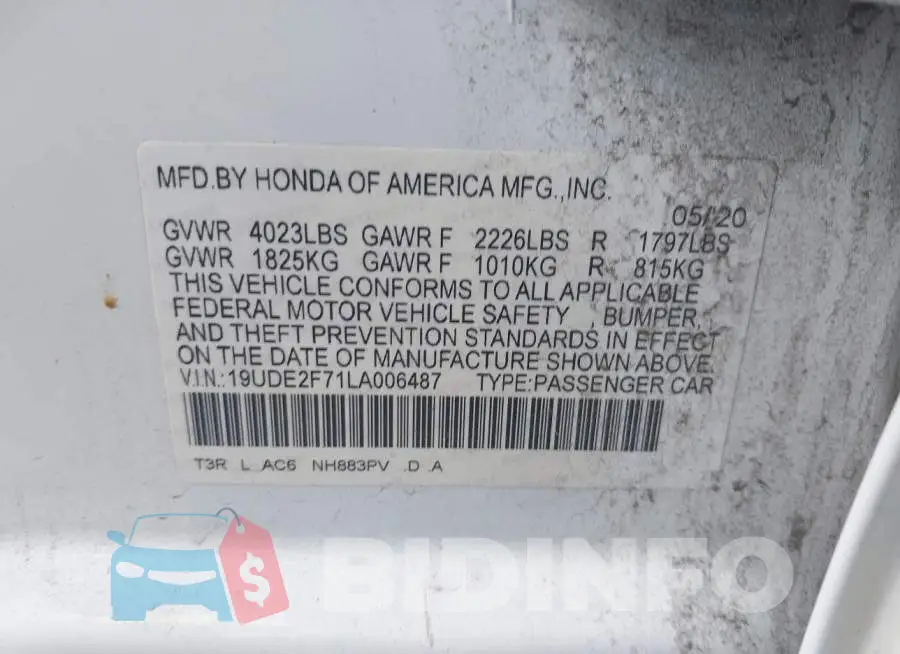 19UDE2F71LA006487 Photo# 9