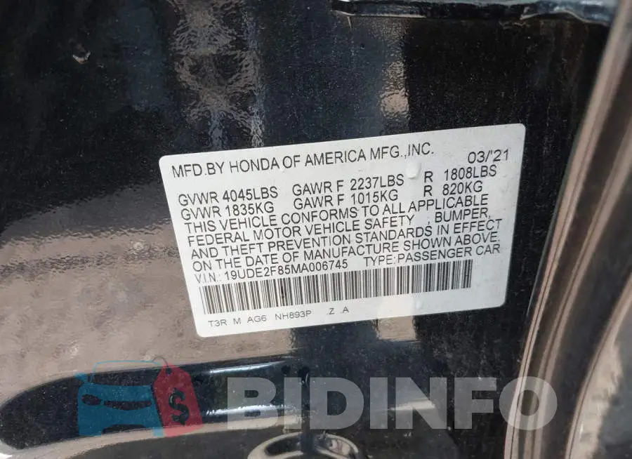 19UDE2F85MA006745 Photo# 9