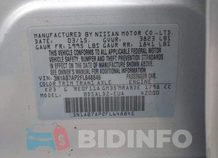 3N1AB7AP2FL648845 Photo# 9