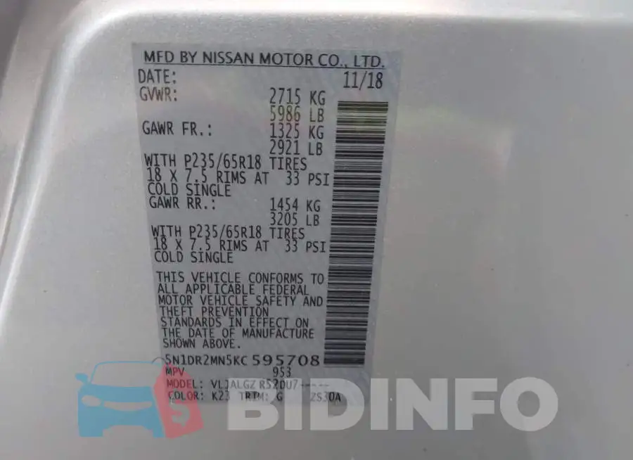 5N1DR2MN5KC595708 Photo# 9