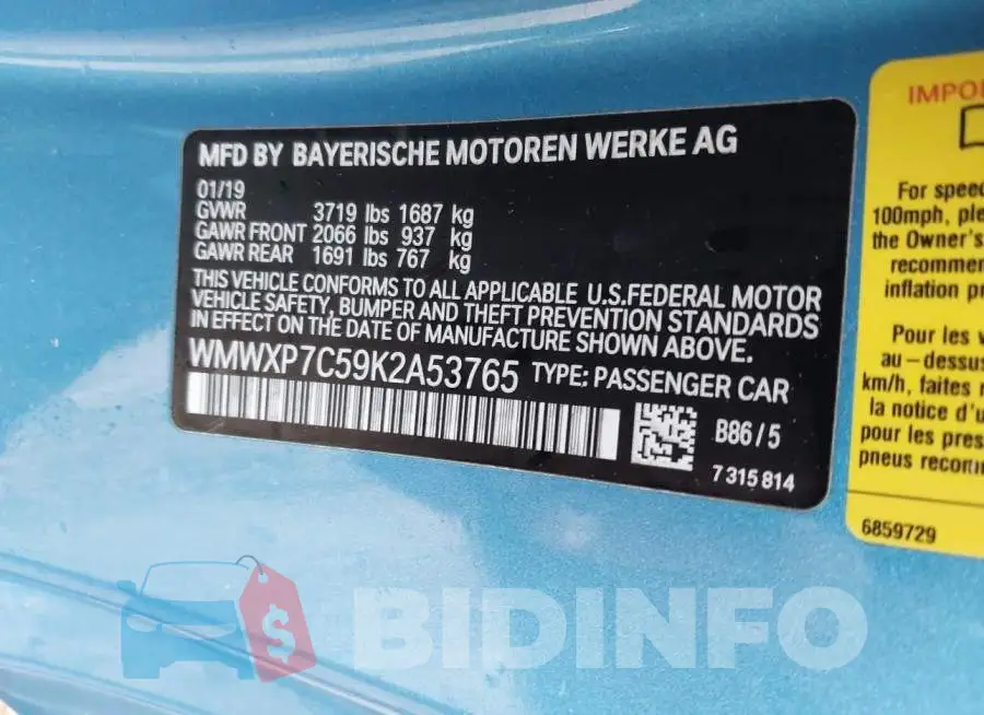 WMWXP7C59K2A53765 Photo# 9