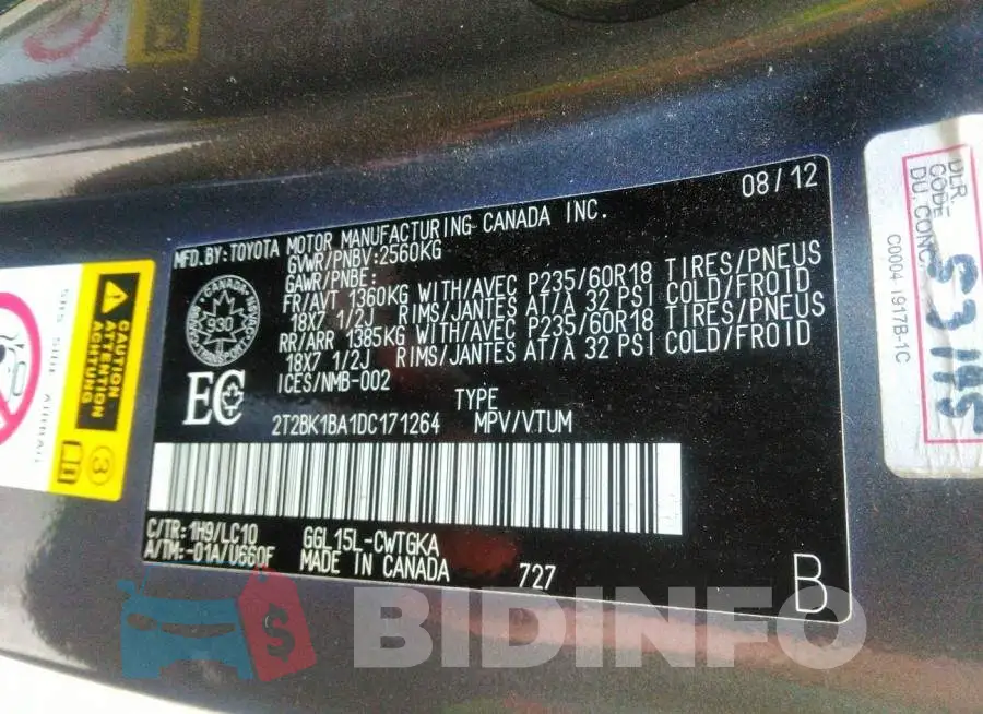 2T2BK1BA1DC171264 Photo# 9