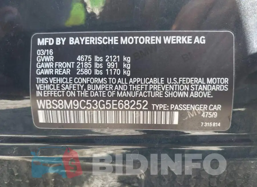 WBS8M9C53G5E68252 Photo# 9
