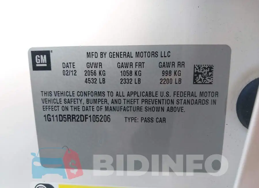 1G11D5RR2DF105206 Photo# 9