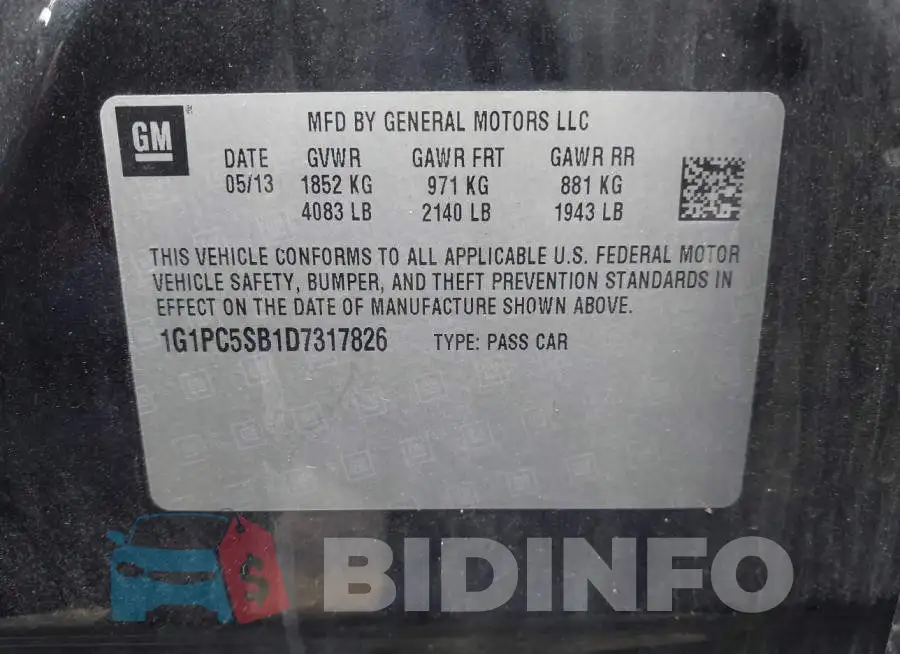 1G1PC5SB1D7317826 Photo# 9