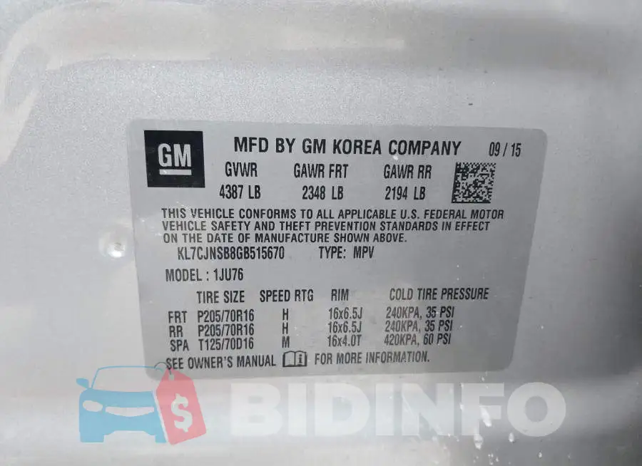 KL7CJNSB8GB515670 Photo# 9