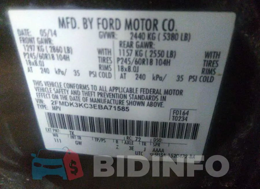 2FMDK3KC3EBA71585 Photo# 9