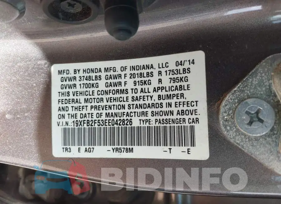 19XFB2F53EE042826 Photo# 9