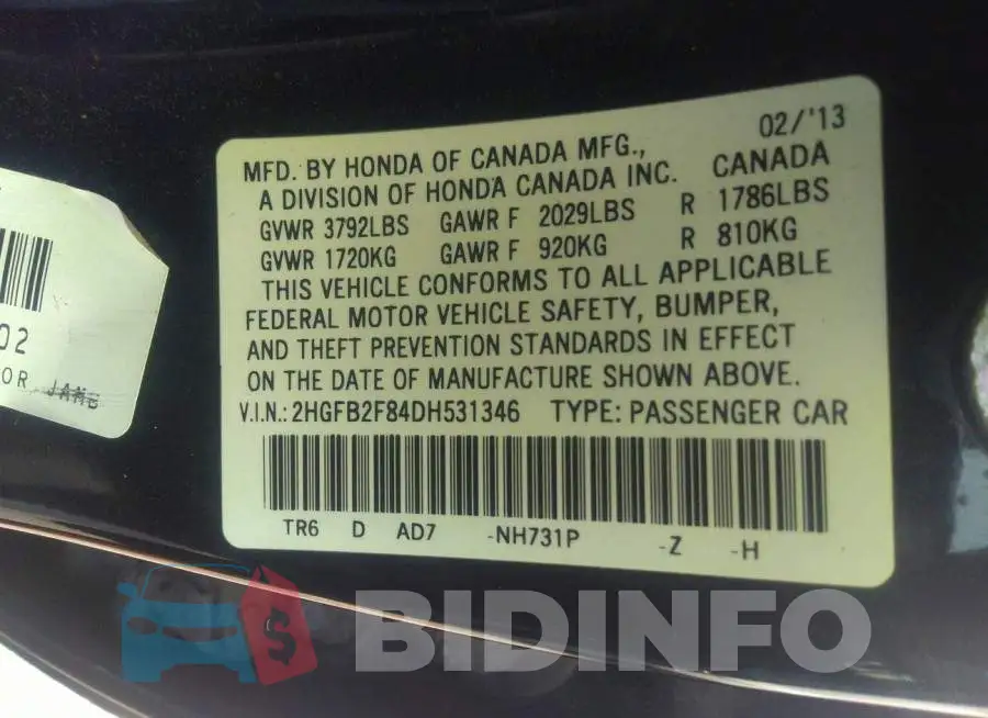 2HGFB2F84DH531346 Photo# 9