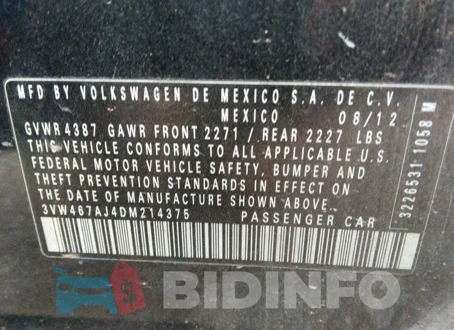 3VW467AJ4DM214375 Photo# 9