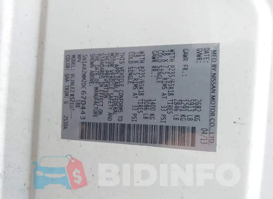 5N1AR2MM2DC670443 Photo# 9