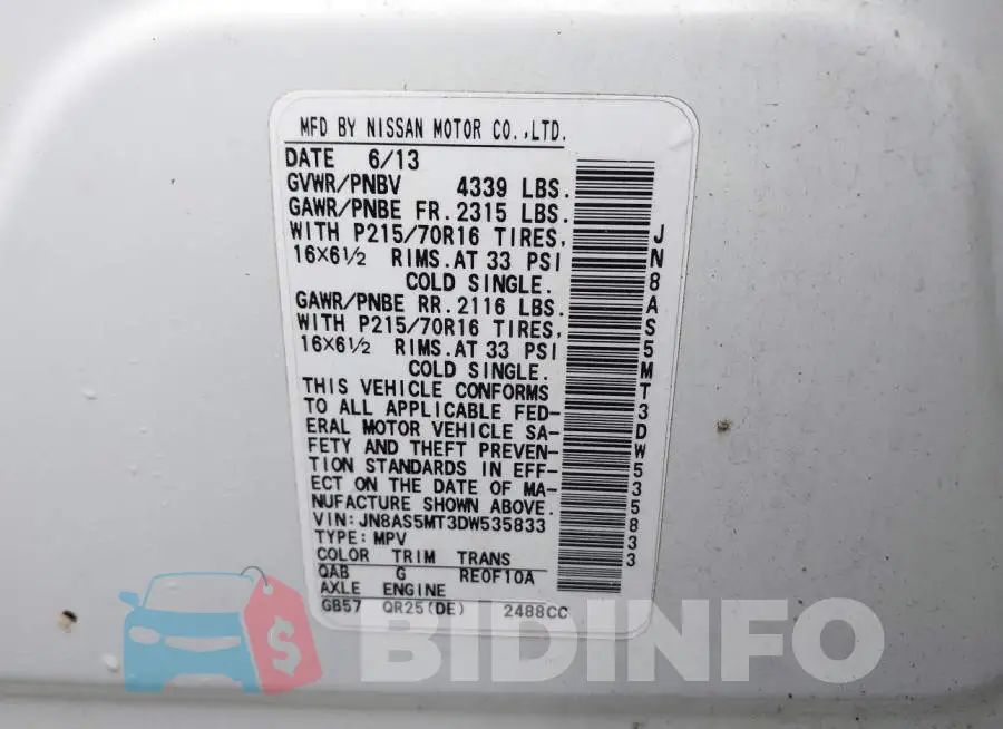 JN8AS5MT3DW535833 Photo# 9