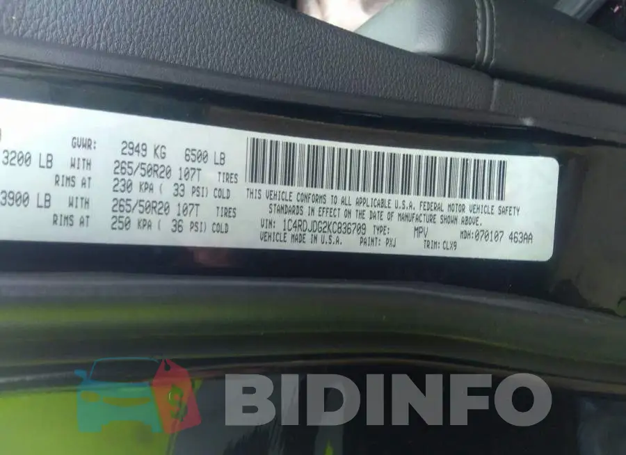 1C4RDJDG2KC836709 Photo# 9