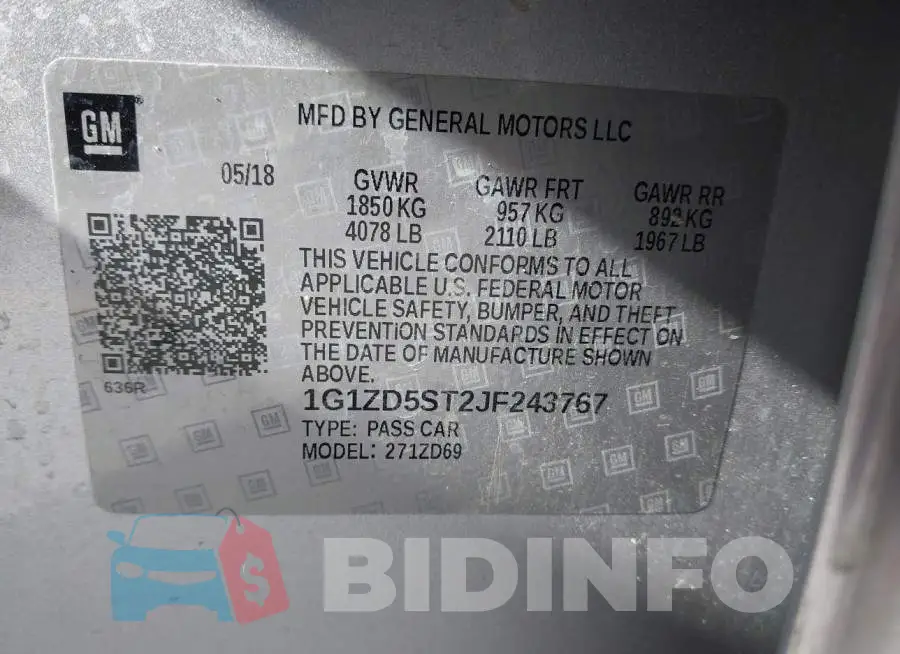 1G1ZD5ST2JF243767 Photo# 9