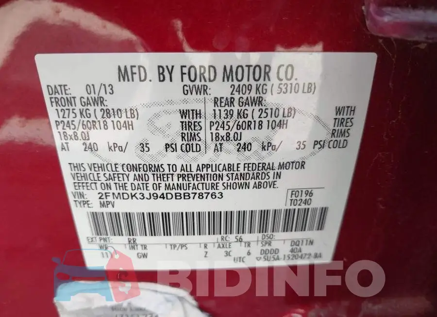 2FMDK3J94DBB78763 Photo# 9