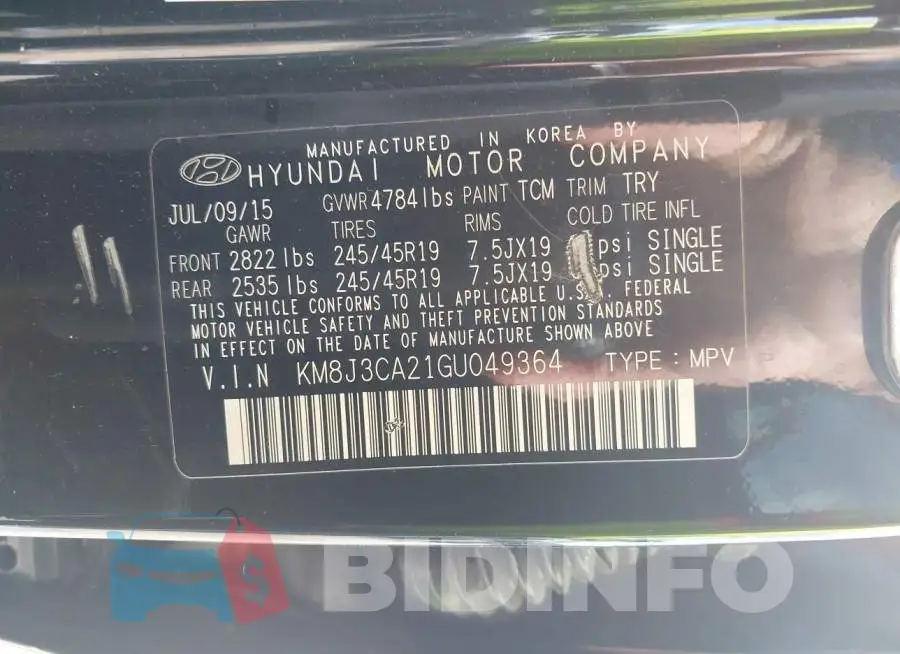 KM8J3CA21GU049364 Photo# 9