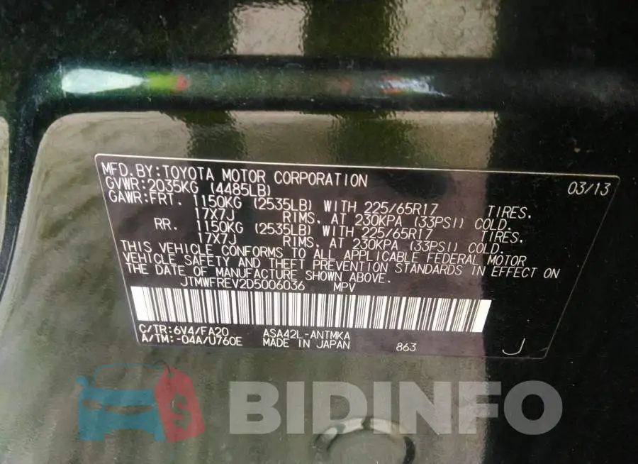JTMWFREV2D5006036 Photo# 9