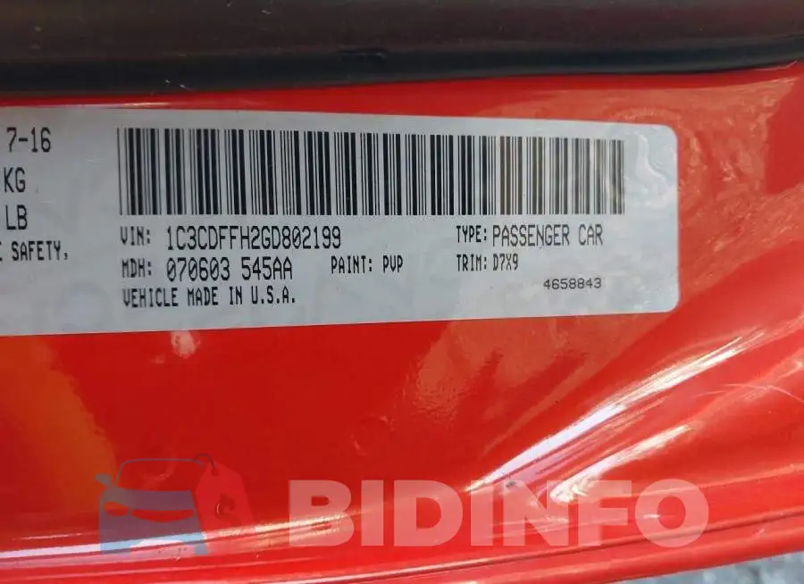 1C3CDFFH2GD802199 Photo# 9