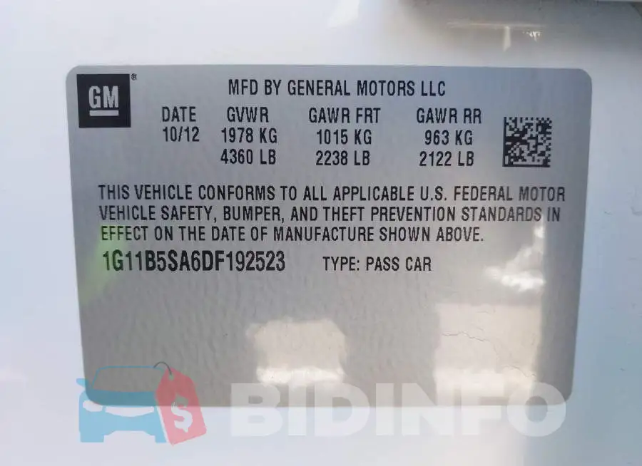 1G11B5SA6DF192523 Photo# 9