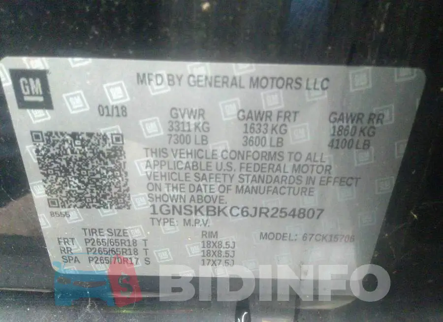 1GNSKBKC6JR254807 Photo# 9