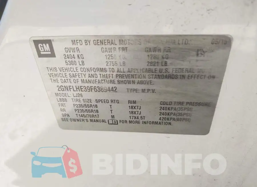 2GNFLHE39F6389442 Photo# 9