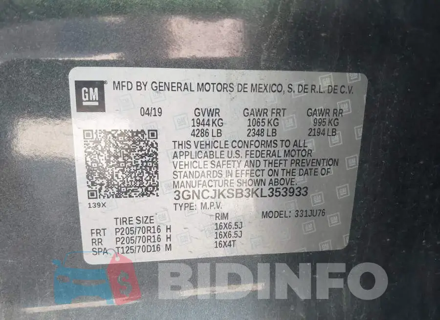 3GNCJKSB3KL353933 Photo# 9