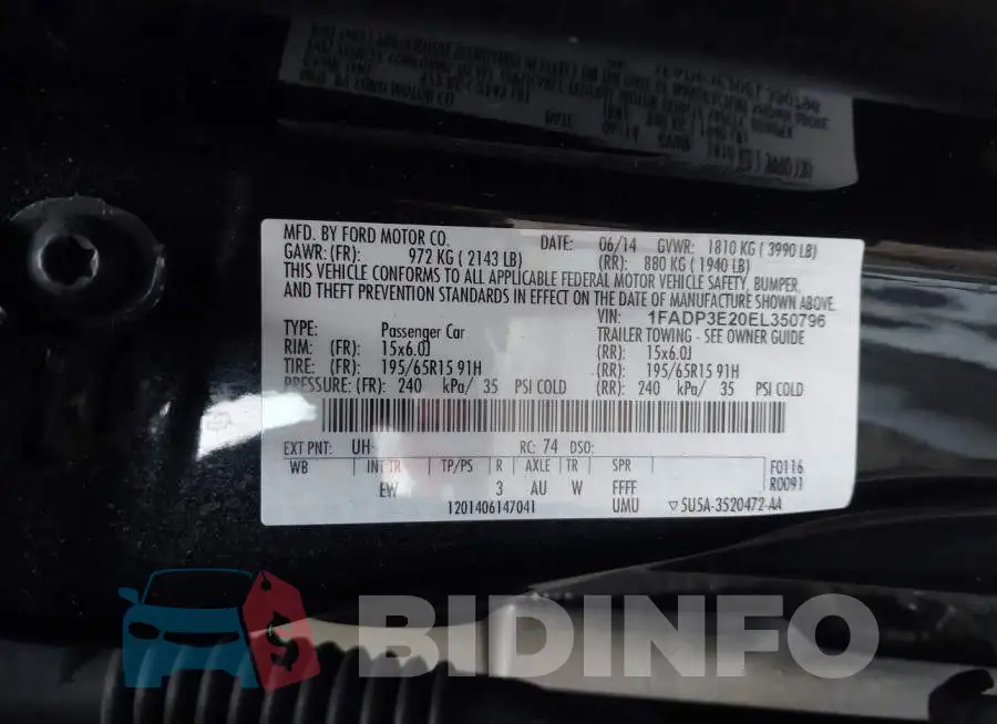 1FADP3E20EL350796 Photo# 9