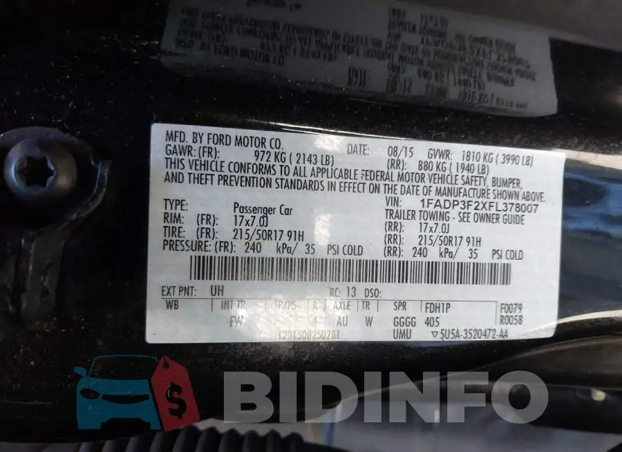 1FADP3F2XFL378007 Photo# 9
